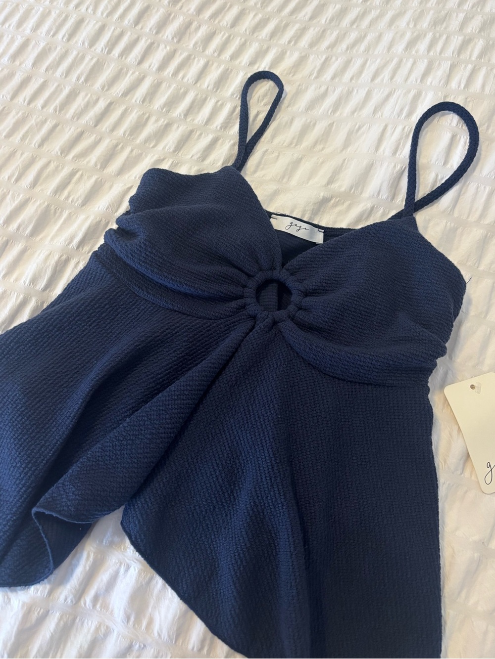 Gaze Navy Blue Ring-Front Babydoll Top